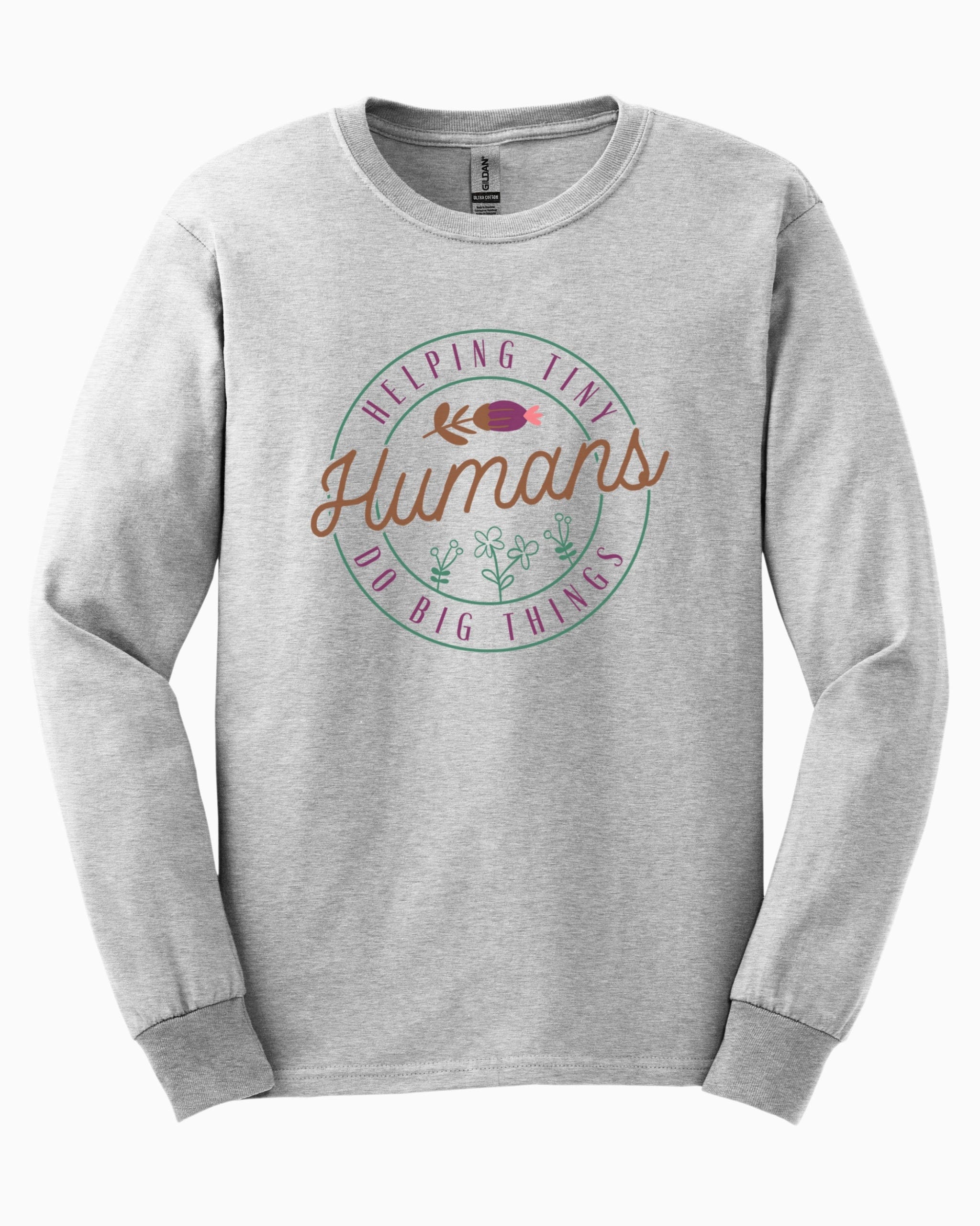 Helping Tiny Humans Do Big Things Long Sleeve T-Shirt-Ash-Neurodiversity, ADHD & Autism Awareness & Acceptance Long-sleeve by Daily Bloom