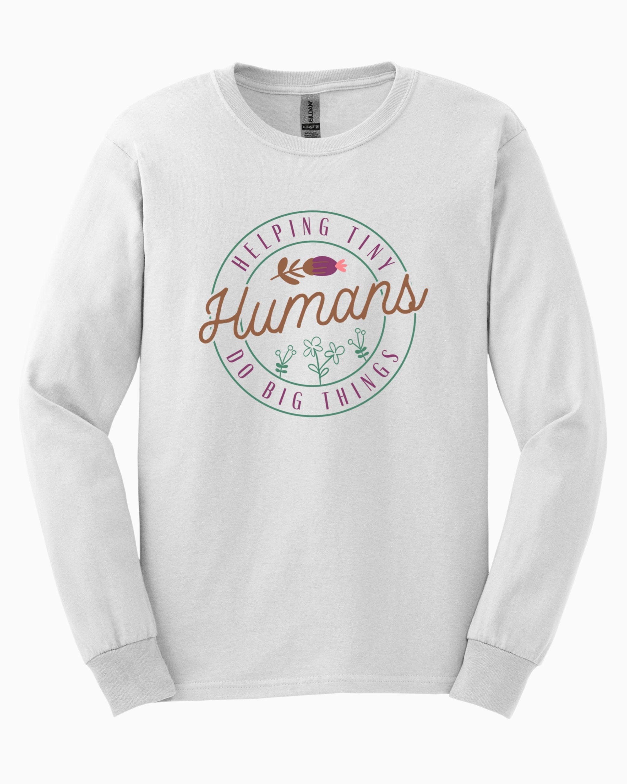 Helping Tiny Humans Do Big Things Long Sleeve T-Shirt-White-Neurodiversity, ADHD & Autism Awareness & Acceptance Long-sleeve by Daily Bloom