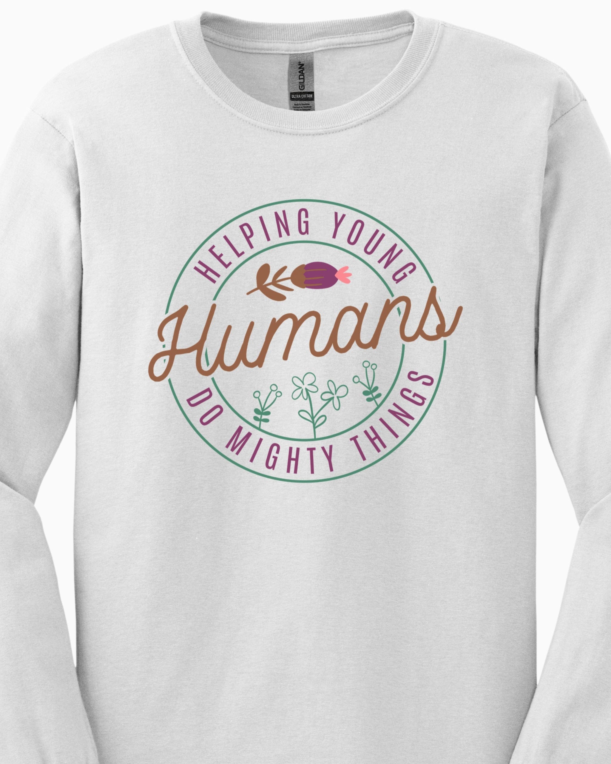 Helping Young Humans Do Mighty Things Long Sleeve T-Shirt-Neurodiversity, ADHD & Autism Awareness & Acceptance Long-sleeve by Daily Bloom