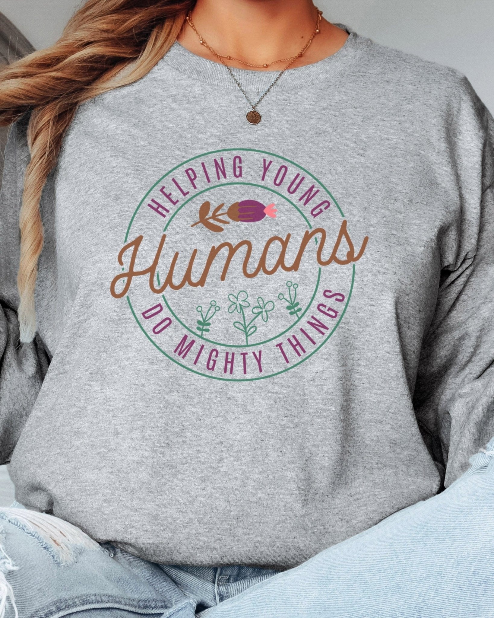 Autism Long - sleeve - Helping Young Humans Do Mighty Things Long Sleeve T-Shirt - Daily Bloom