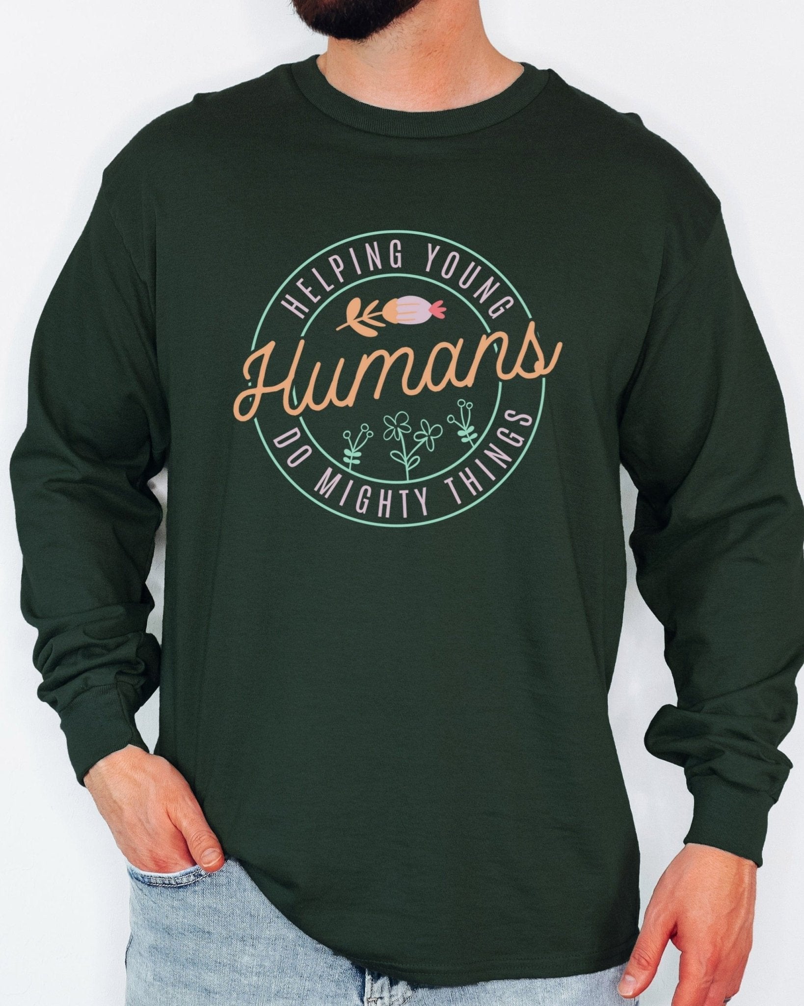 Autism Long - sleeve - Helping Young Humans Do Mighty Things Long Sleeve T-Shirt - Daily Bloom