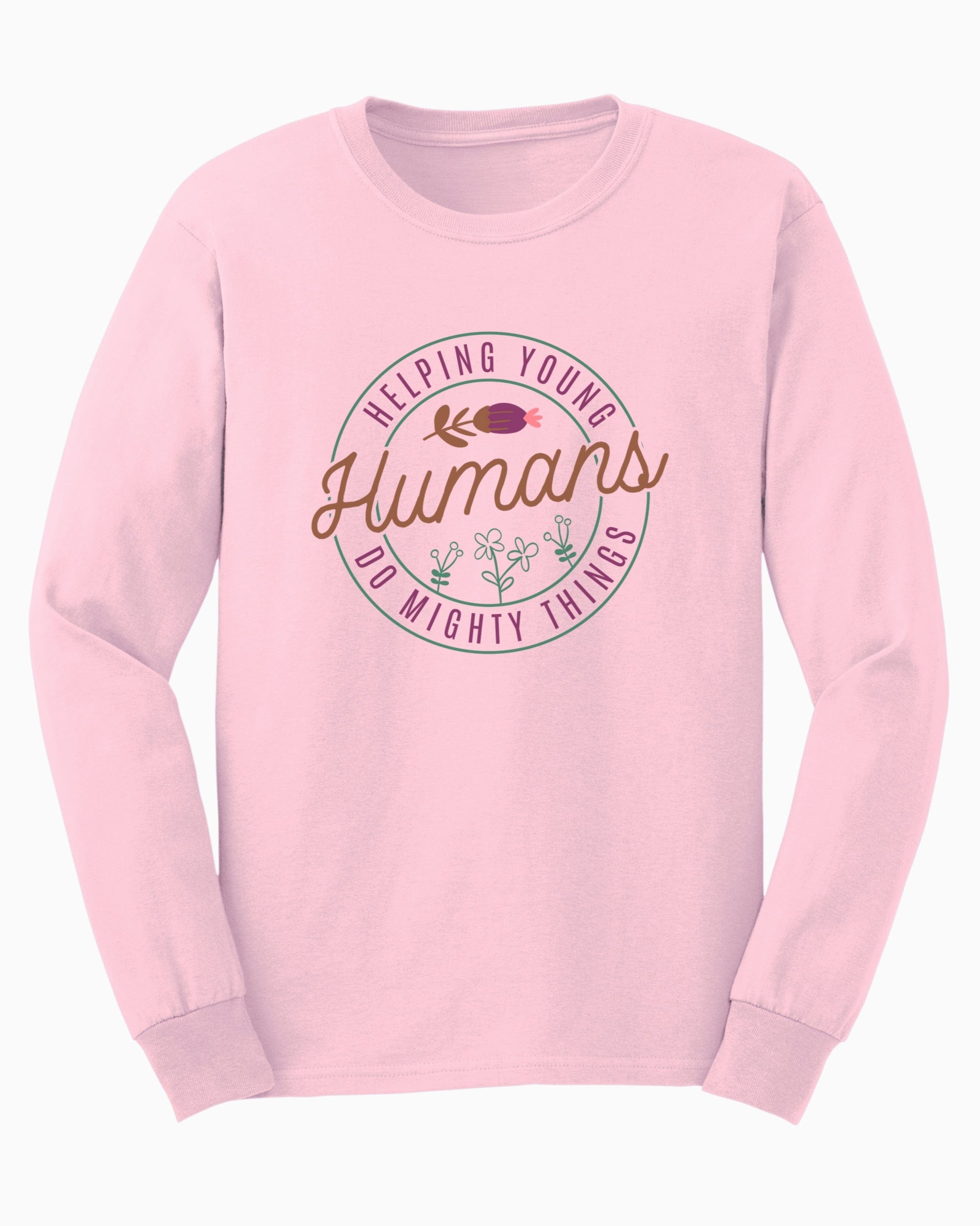 Helping Young Humans Do Mighty Things Long Sleeve T-Shirt-Light Pink-Neurodiversity, ADHD & Autism Awareness & Acceptance Long-sleeve by Daily Bloom