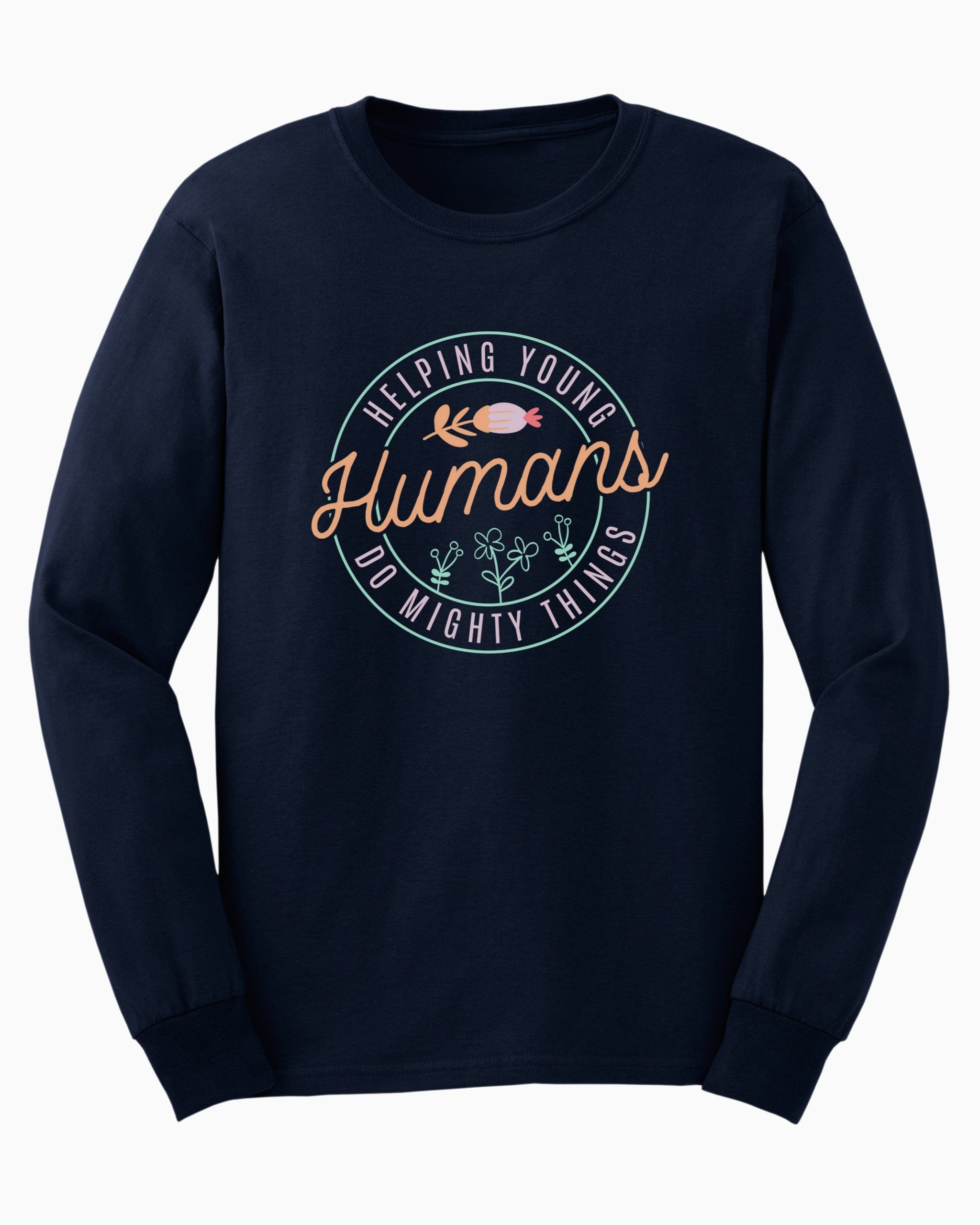 Helping Young Humans Do Mighty Things Long Sleeve T-Shirt-Navy-Neurodiversity, ADHD & Autism Awareness & Acceptance Long-sleeve by Daily Bloom