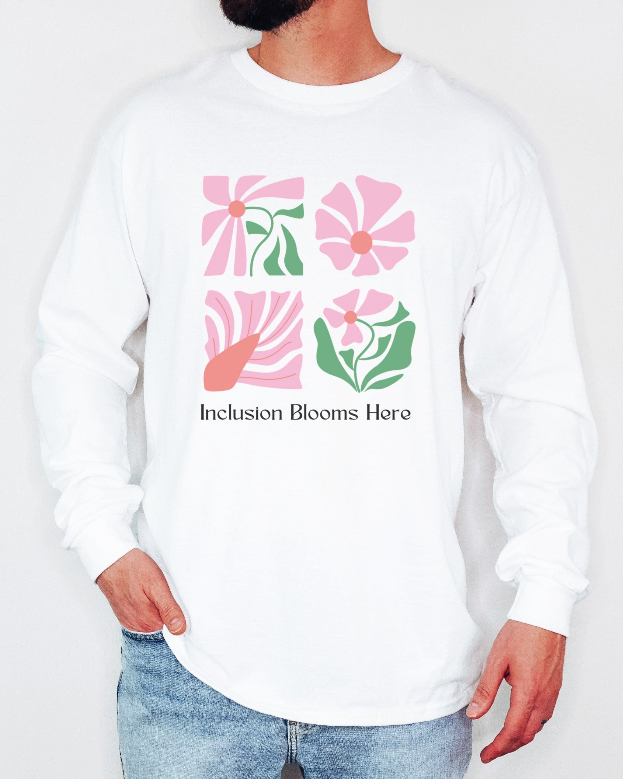 Inclusion Blooms Here Long Sleeve T-Shirt-Neurodiversity, ADHD & Autism Awareness & Acceptance Long-sleeve by Daily Bloom