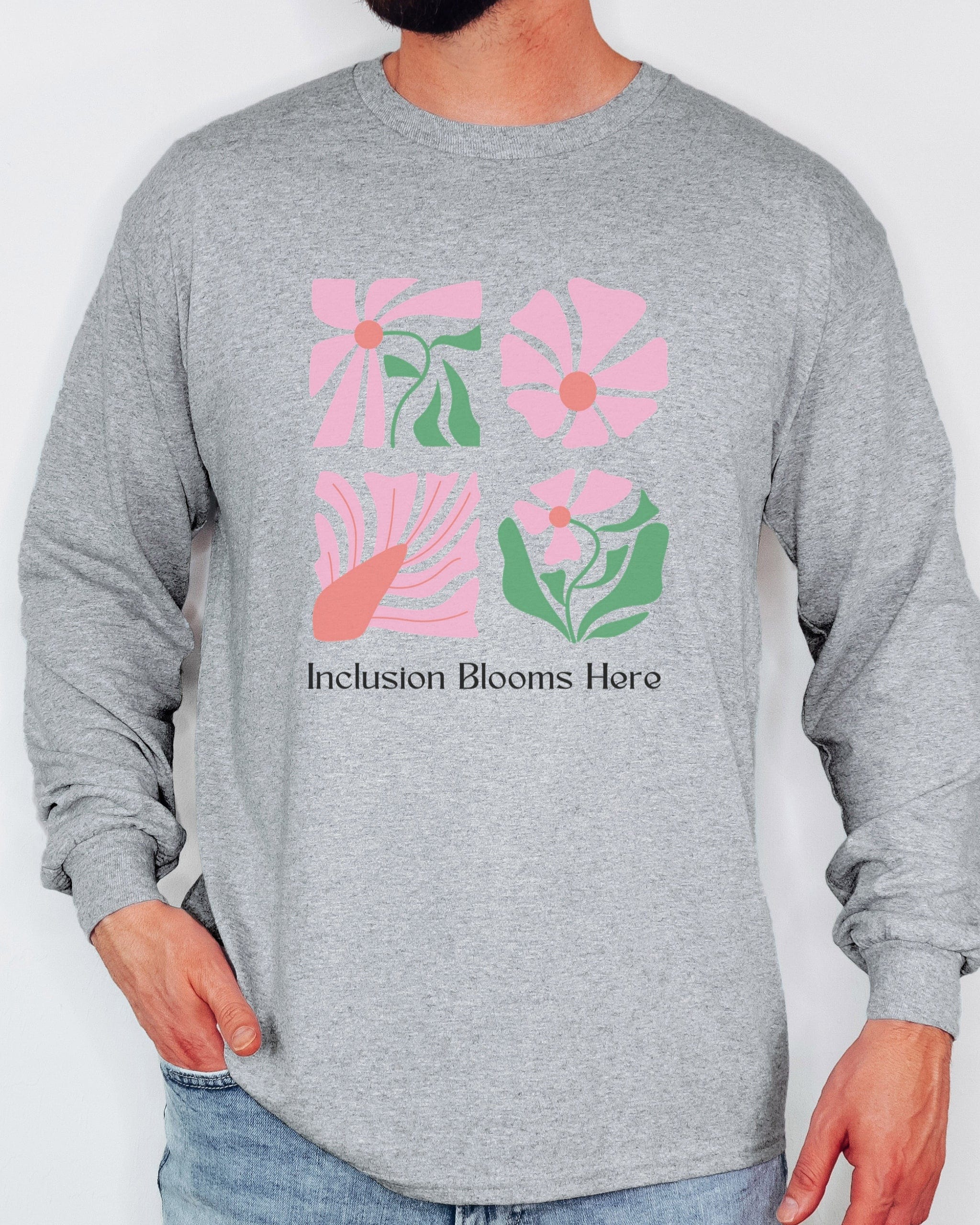 Inclusion Blooms Here Long Sleeve T-Shirt-Neurodiversity, ADHD & Autism Awareness & Acceptance Long-sleeve by Daily Bloom