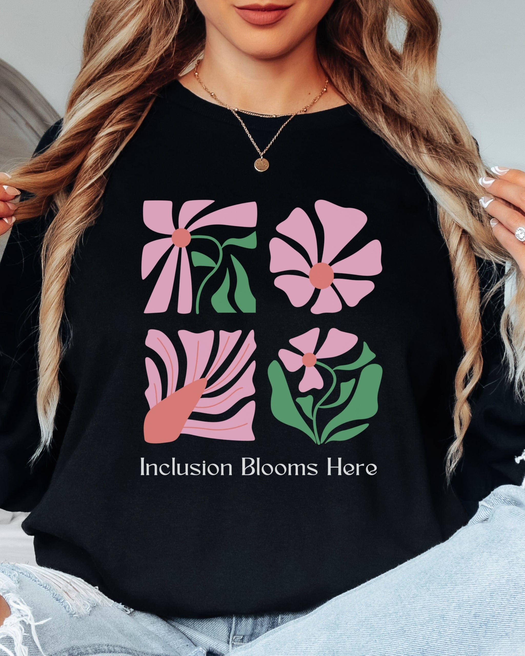 Inclusion Blooms Here Long Sleeve T-Shirt-Neurodiversity, ADHD & Autism Awareness & Acceptance Long-sleeve by Daily Bloom