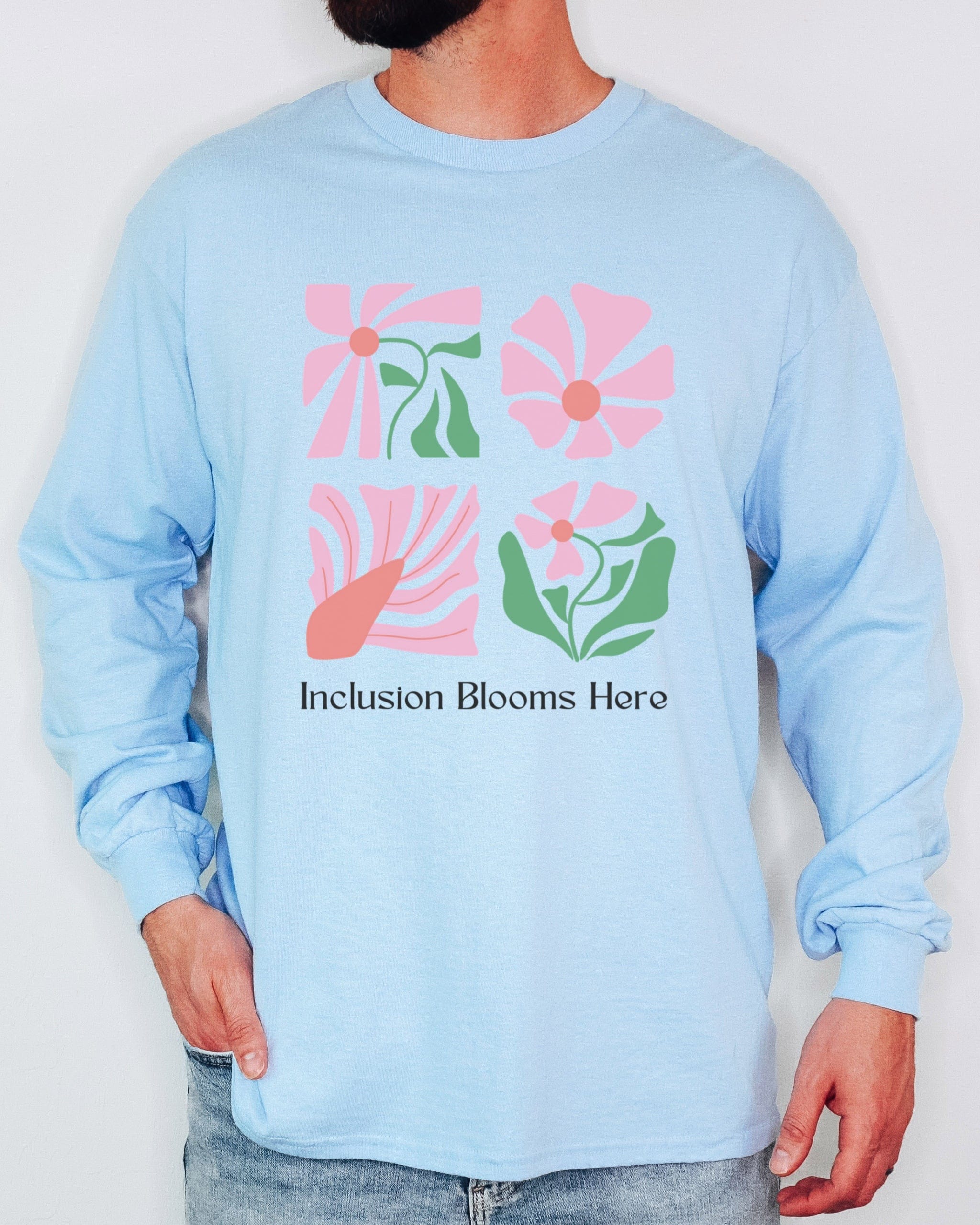 Inclusion Blooms Here Long Sleeve T-Shirt-Neurodiversity, ADHD & Autism Awareness & Acceptance Long-sleeve by Daily Bloom