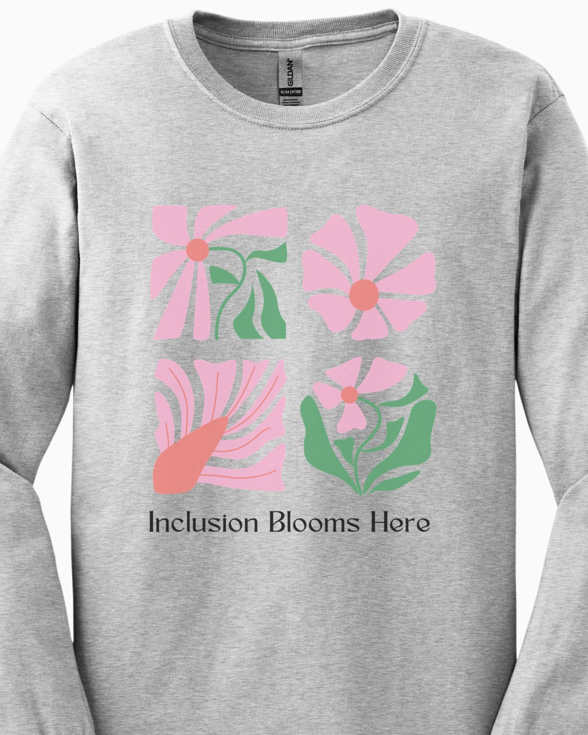 Inclusion Blooms Here Long Sleeve T-Shirt-Neurodiversity, ADHD & Autism Awareness & Acceptance Long-sleeve by Daily Bloom