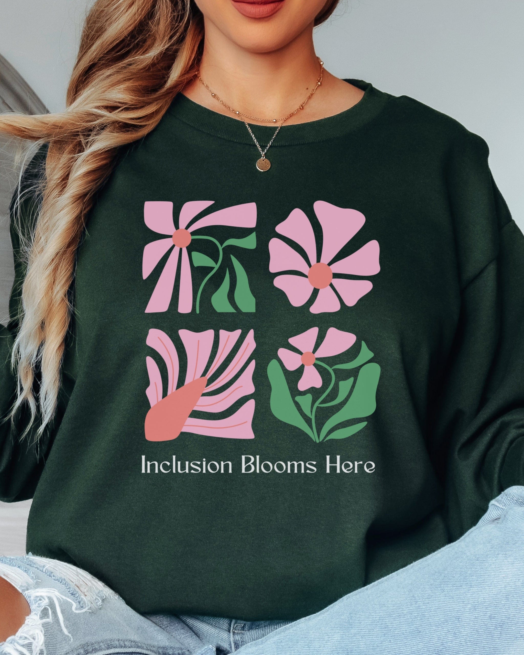 Inclusion Blooms Here Long Sleeve T-Shirt-Neurodiversity, ADHD & Autism Awareness & Acceptance Long-sleeve by Daily Bloom