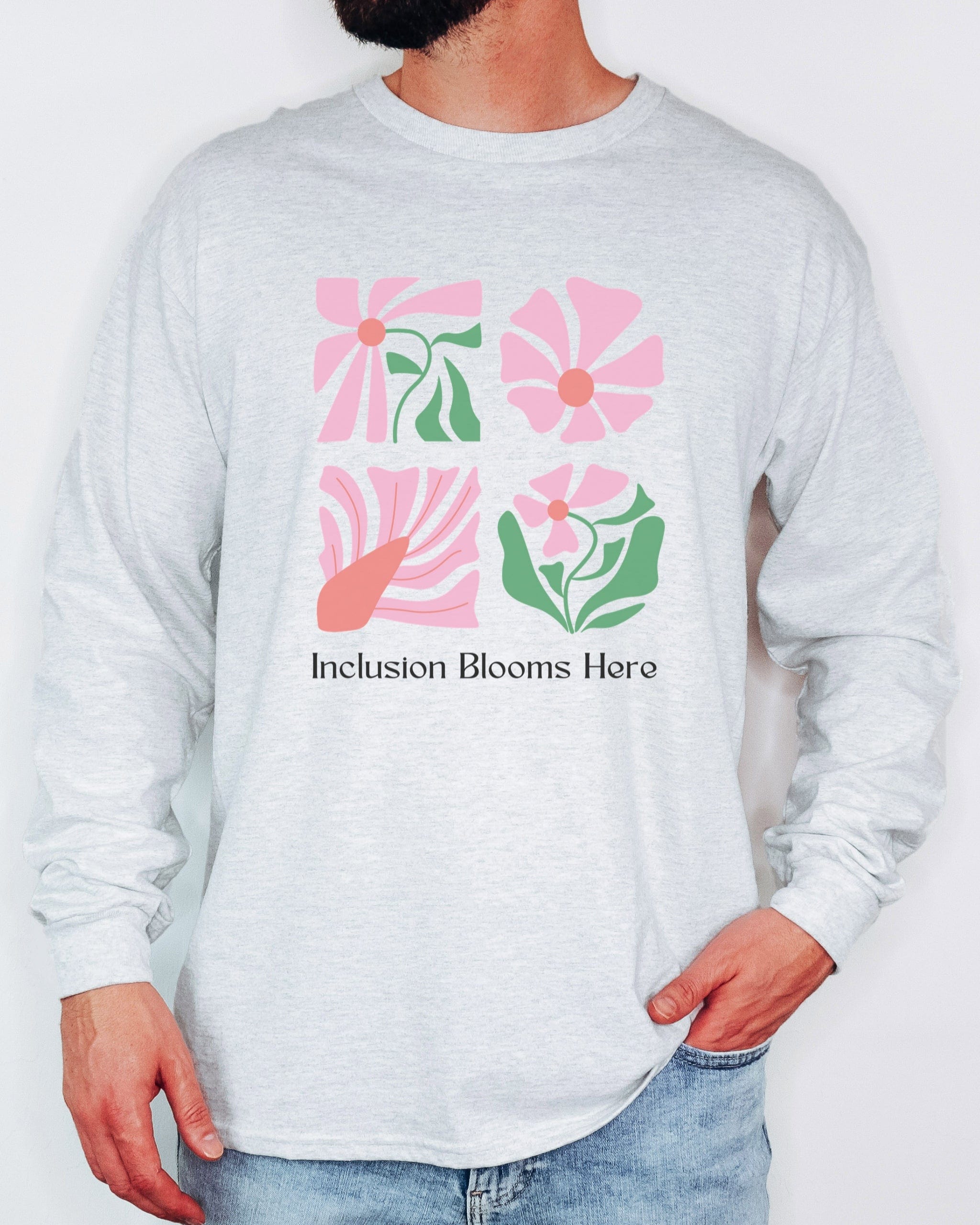 Inclusion Blooms Here Long Sleeve T-Shirt-Neurodiversity, ADHD & Autism Awareness & Acceptance Long-sleeve by Daily Bloom