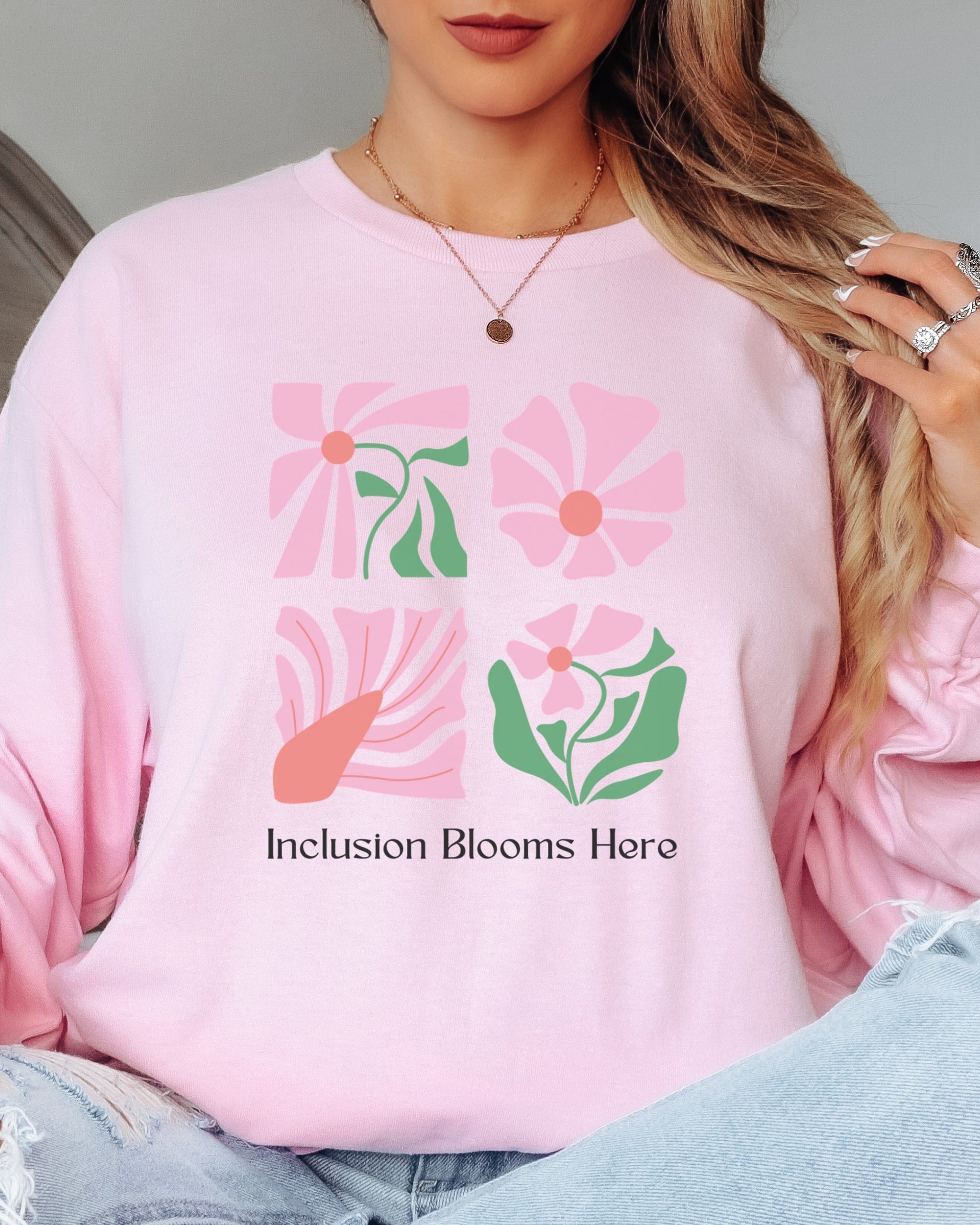 Inclusion Blooms Here Long Sleeve T-Shirt-Neurodiversity, ADHD & Autism Awareness & Acceptance Long-sleeve by Daily Bloom