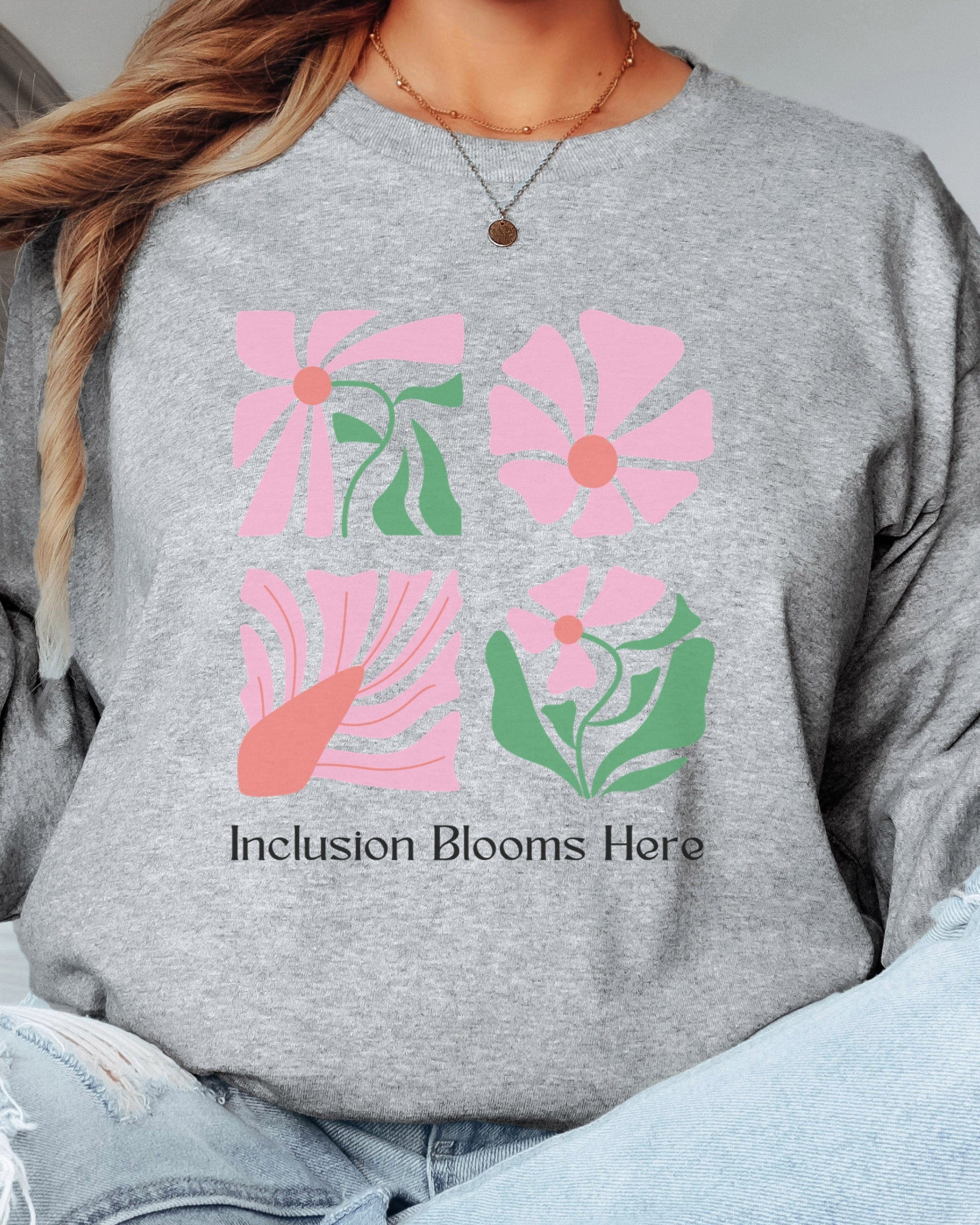 Inclusion Blooms Here Long Sleeve T-Shirt-Neurodiversity, ADHD & Autism Awareness & Acceptance Long-sleeve by Daily Bloom