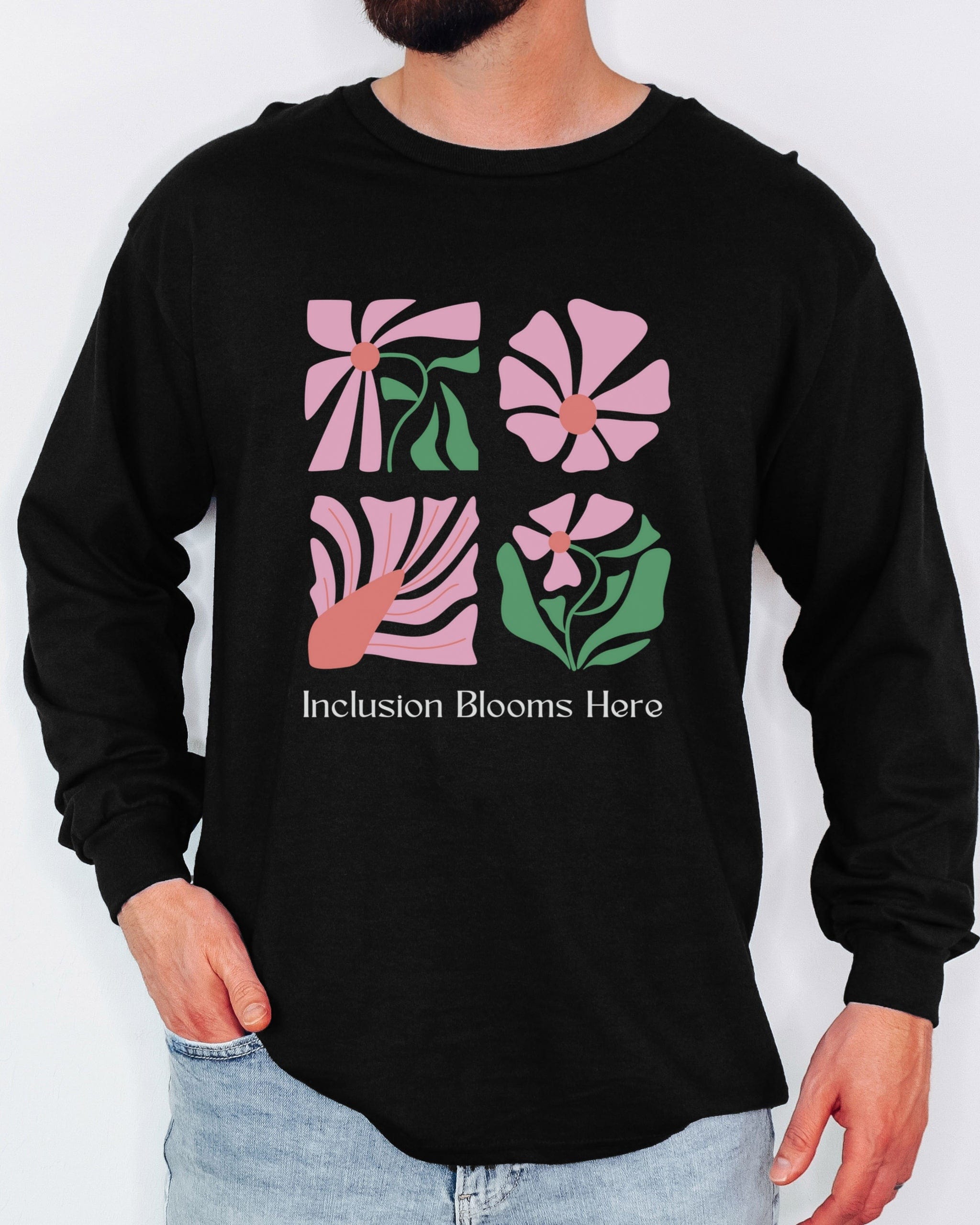 Inclusion Blooms Here Long Sleeve T-Shirt-Neurodiversity, ADHD & Autism Awareness & Acceptance Long-sleeve by Daily Bloom