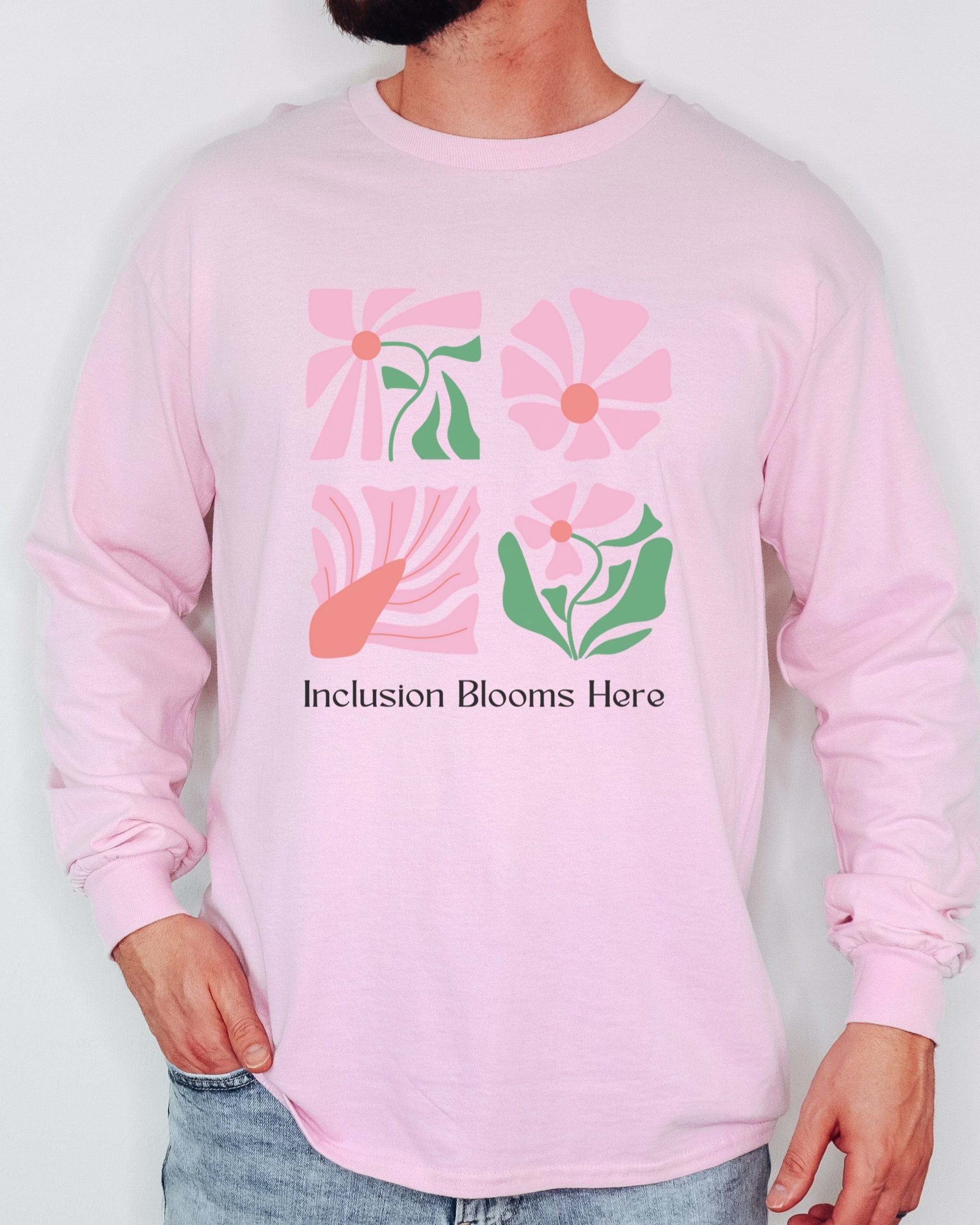 Inclusion Blooms Here Long Sleeve T-Shirt-Neurodiversity, ADHD & Autism Awareness & Acceptance Long-sleeve by Daily Bloom