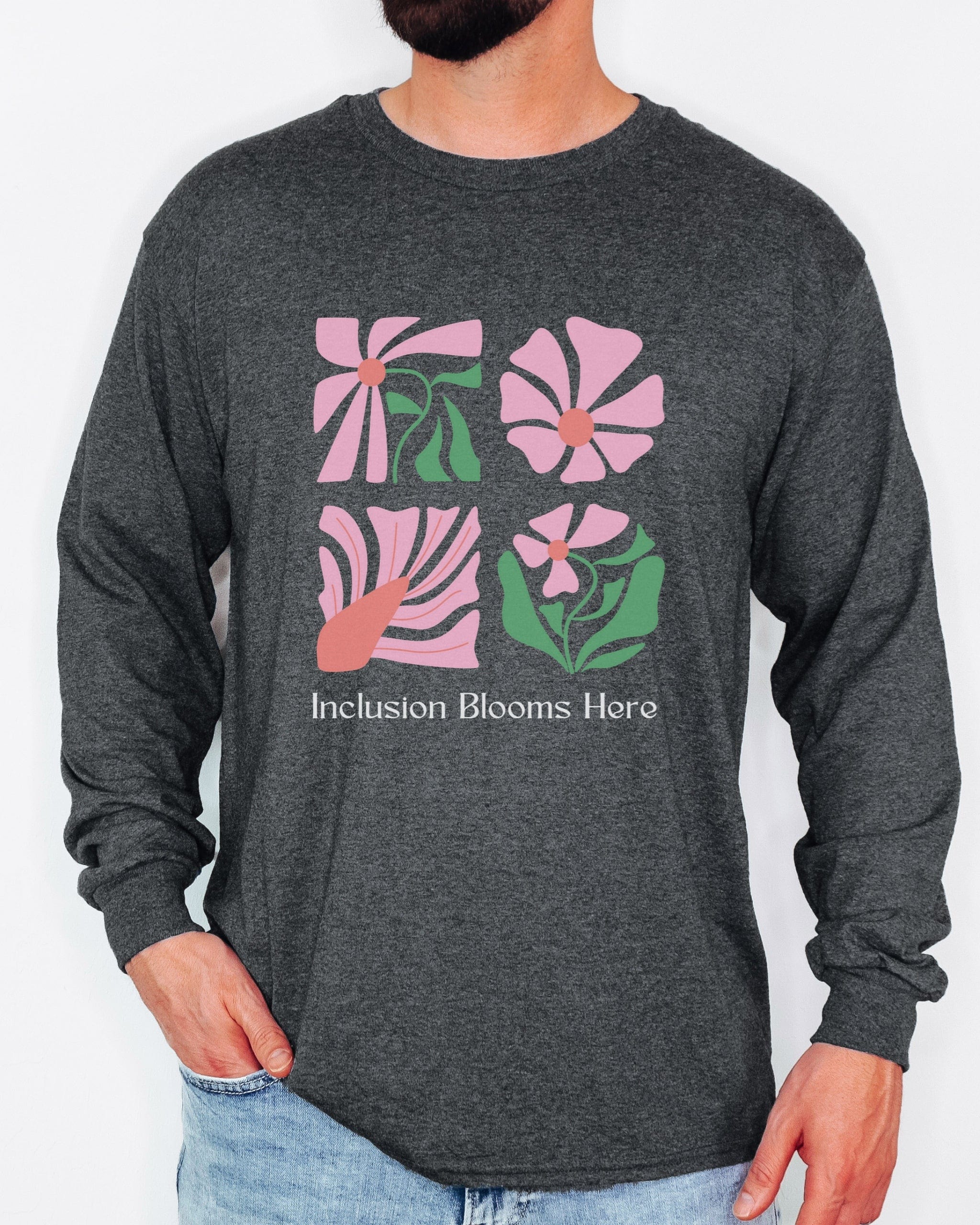 Inclusion Blooms Here Long Sleeve T-Shirt-Neurodiversity, ADHD & Autism Awareness & Acceptance Long-sleeve by Daily Bloom