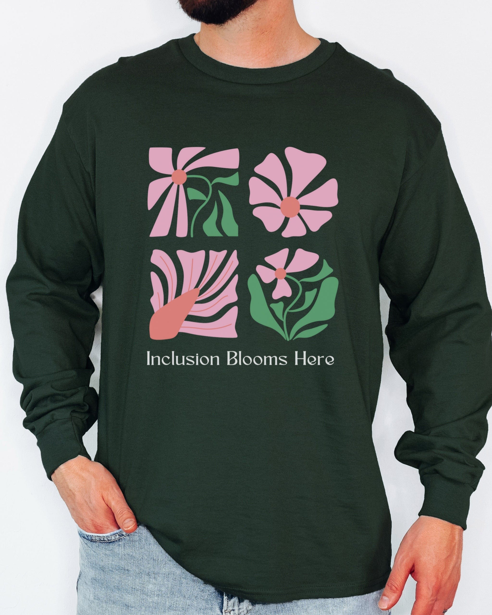 Inclusion Blooms Here Long Sleeve T-Shirt-Neurodiversity, ADHD & Autism Awareness & Acceptance Long-sleeve by Daily Bloom