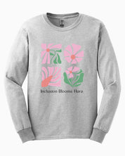 Inclusion Blooms Here Long Sleeve T-Shirt-Ash-Neurodiversity, ADHD & Autism Awareness & Acceptance Long-sleeve by Daily Bloom