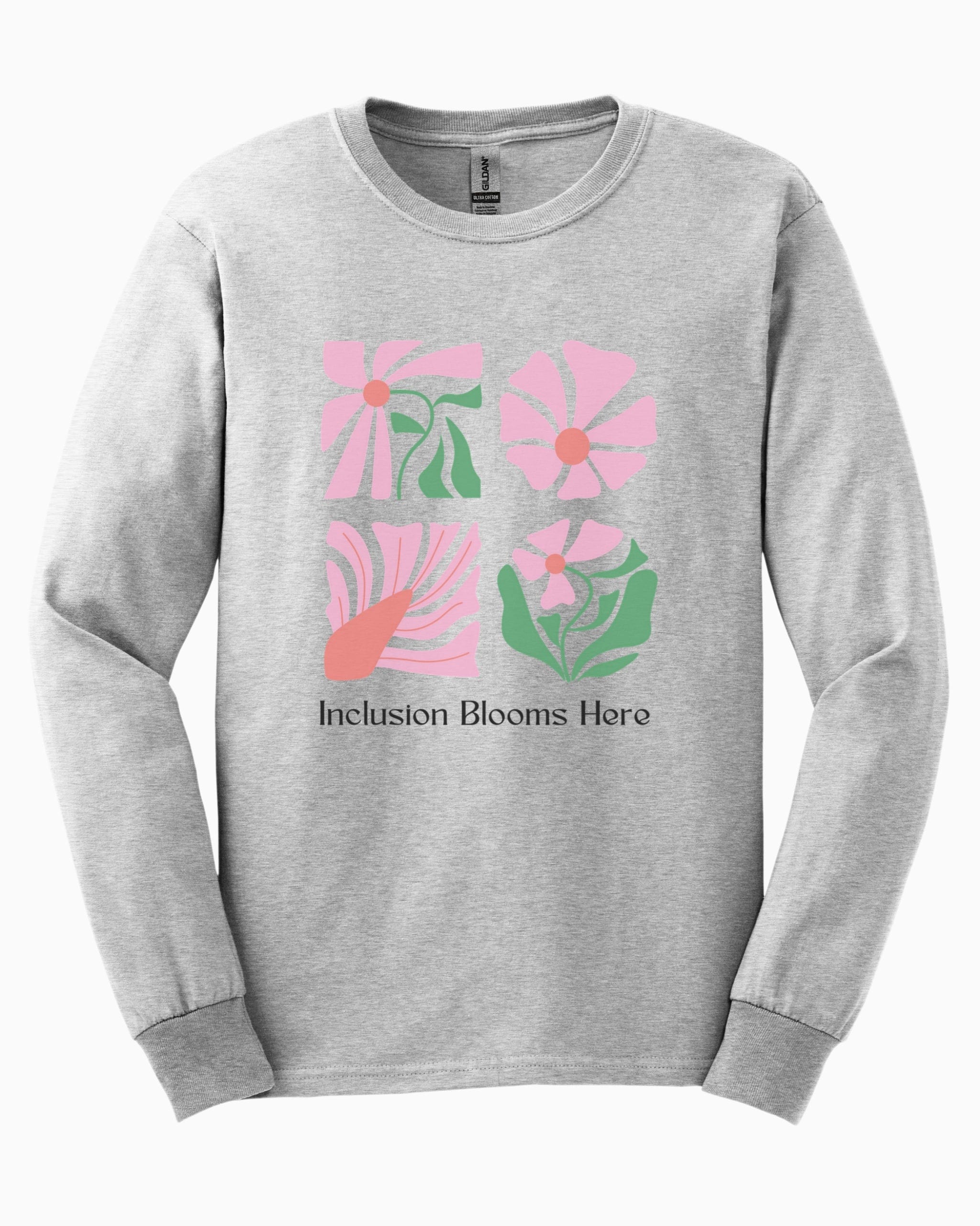 Inclusion Blooms Here Long Sleeve T-Shirt-Ash-Neurodiversity, ADHD & Autism Awareness & Acceptance Long-sleeve by Daily Bloom