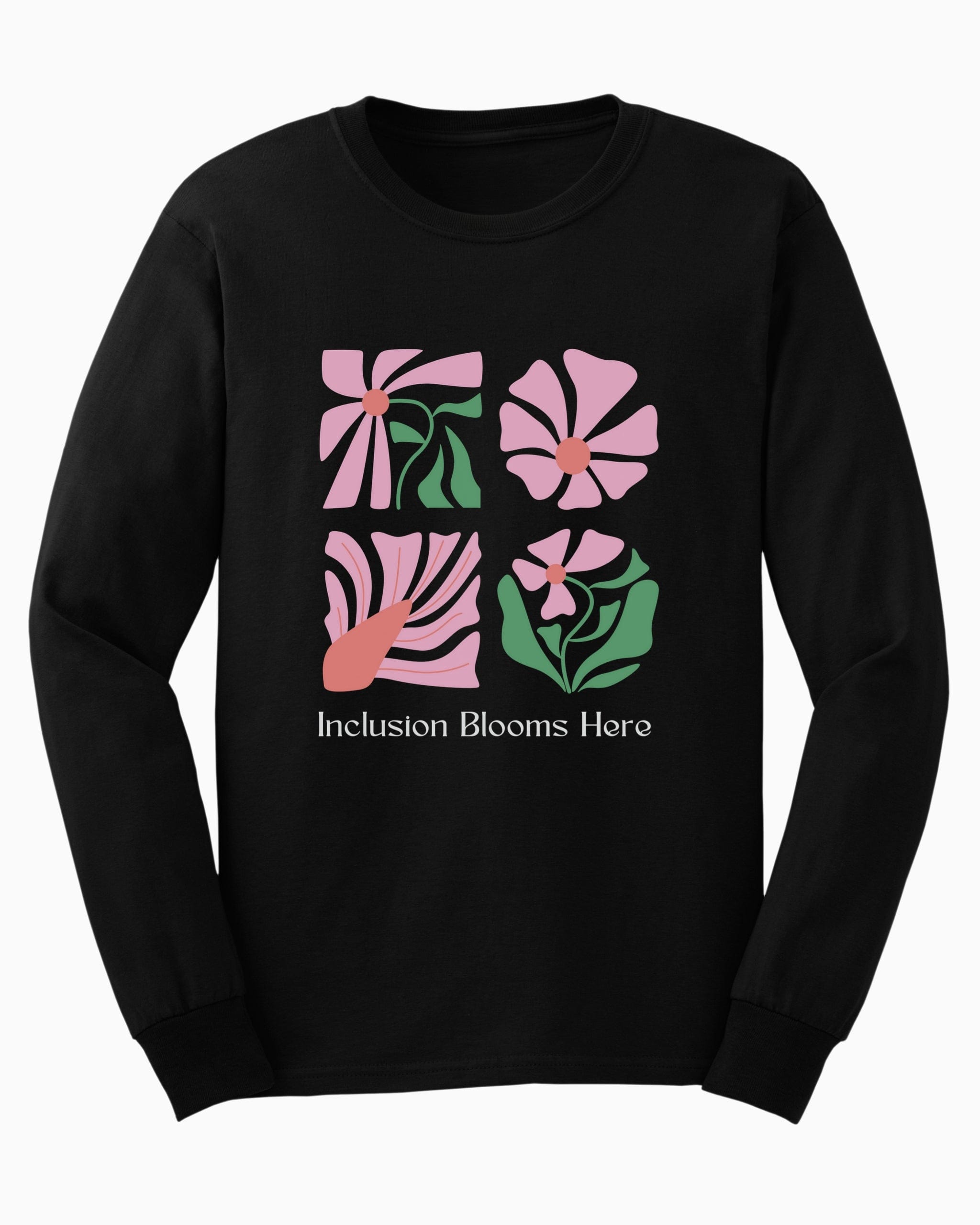 Inclusion Blooms Here Long Sleeve T-Shirt-Black-Neurodiversity, ADHD & Autism Awareness & Acceptance Long-sleeve by Daily Bloom