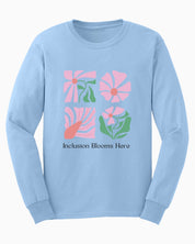 Inclusion Blooms Here Long Sleeve T-Shirt-Light Blue-Neurodiversity, ADHD & Autism Awareness & Acceptance Long-sleeve by Daily Bloom