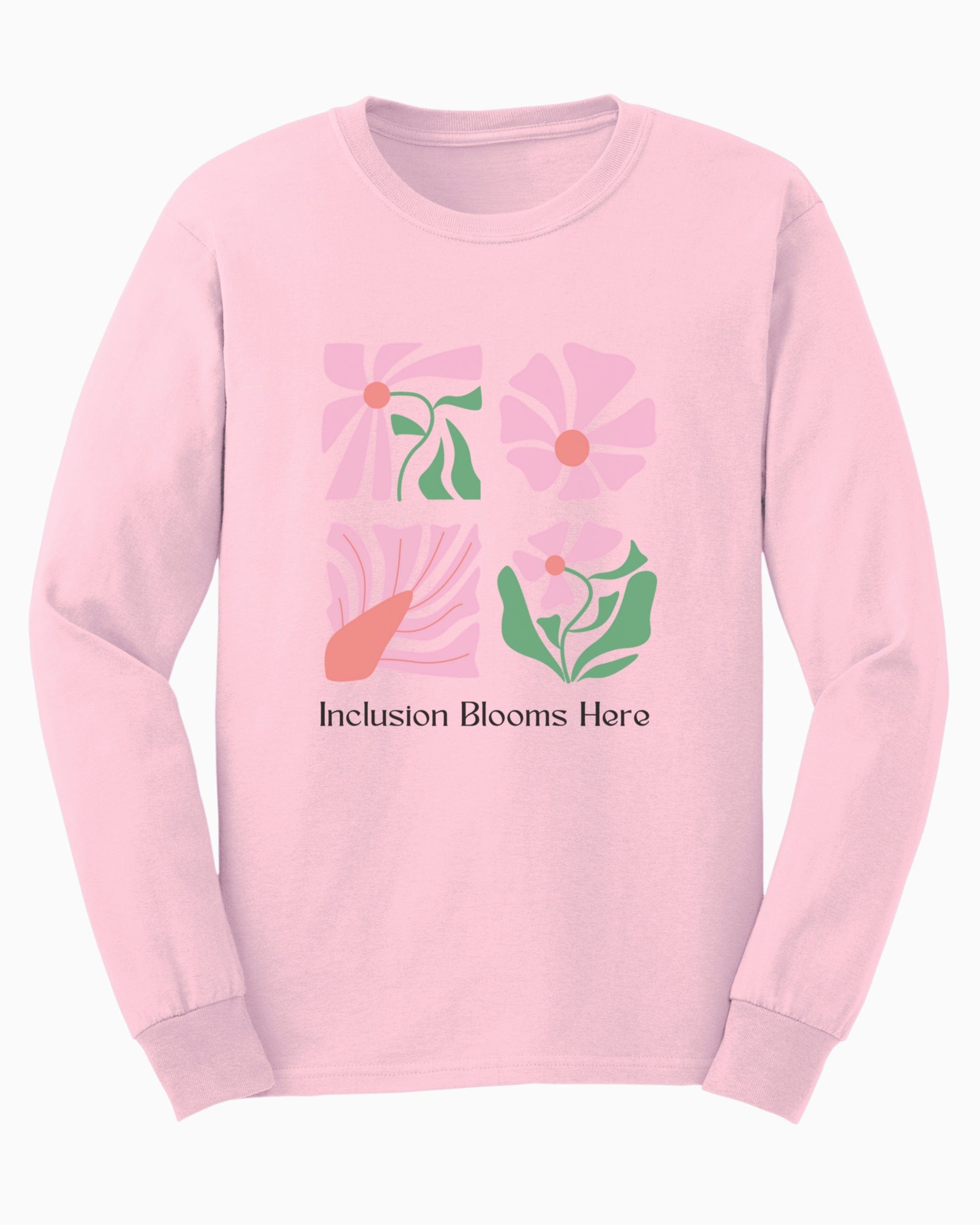 Inclusion Blooms Here Long Sleeve T-Shirt-Light Pink-Neurodiversity, ADHD & Autism Awareness & Acceptance Long-sleeve by Daily Bloom