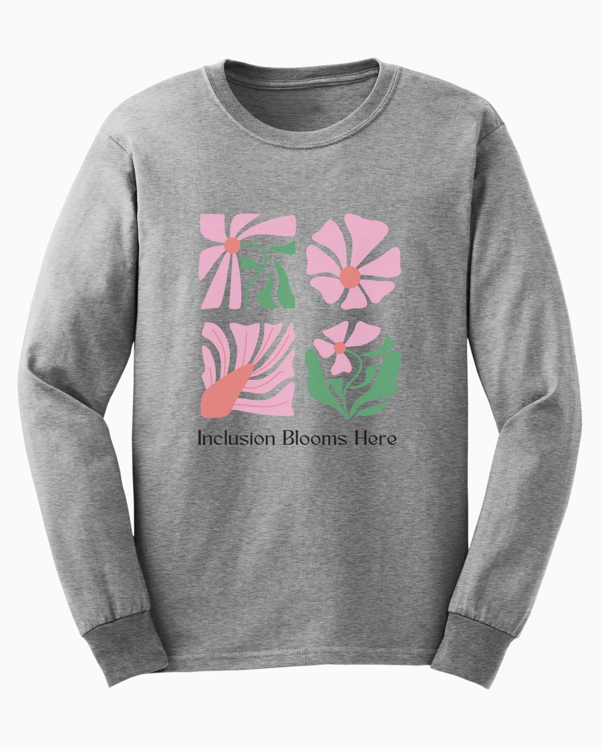Inclusion Blooms Here Long Sleeve T-Shirt-Sport Grey-Neurodiversity, ADHD & Autism Awareness & Acceptance Long-sleeve by Daily Bloom