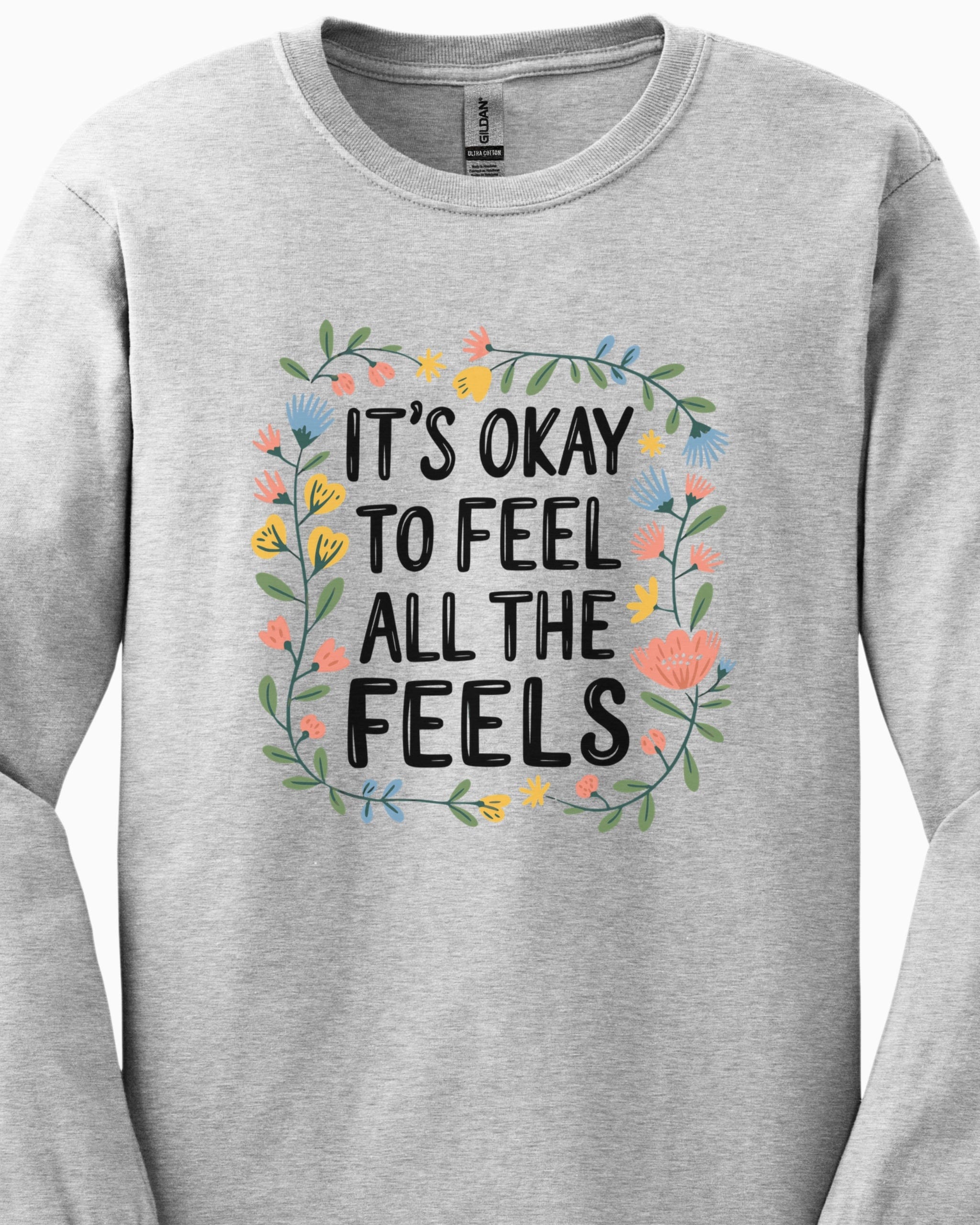 It's Okay To Feel All The Feels Long Sleeve T-Shirt-Neurodiversity, ADHD & Autism Awareness & Acceptance Long-sleeve by Daily Bloom