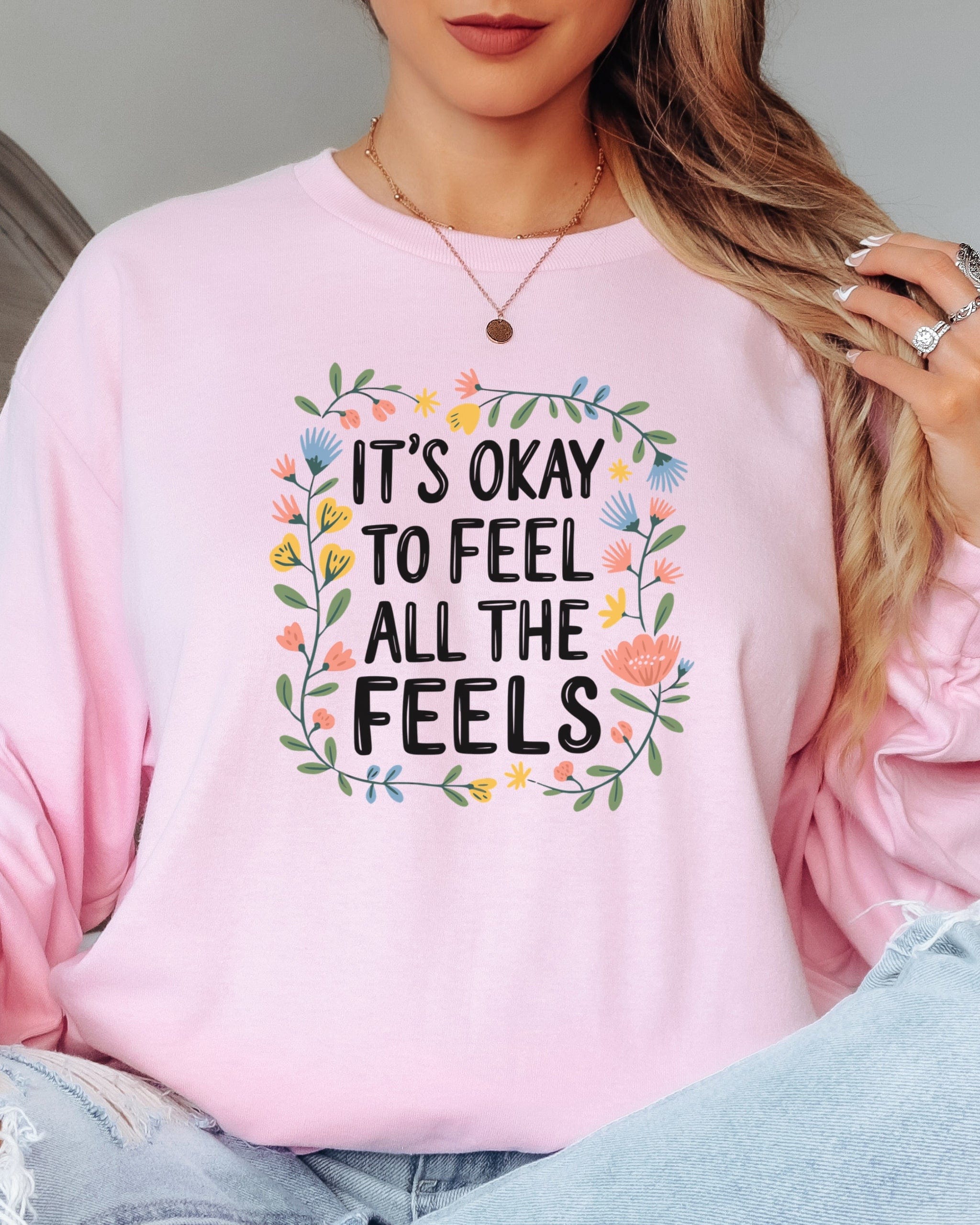 It's Okay To Feel All The Feels Long Sleeve T-Shirt-Neurodiversity, ADHD & Autism Awareness & Acceptance Long-sleeve by Daily Bloom