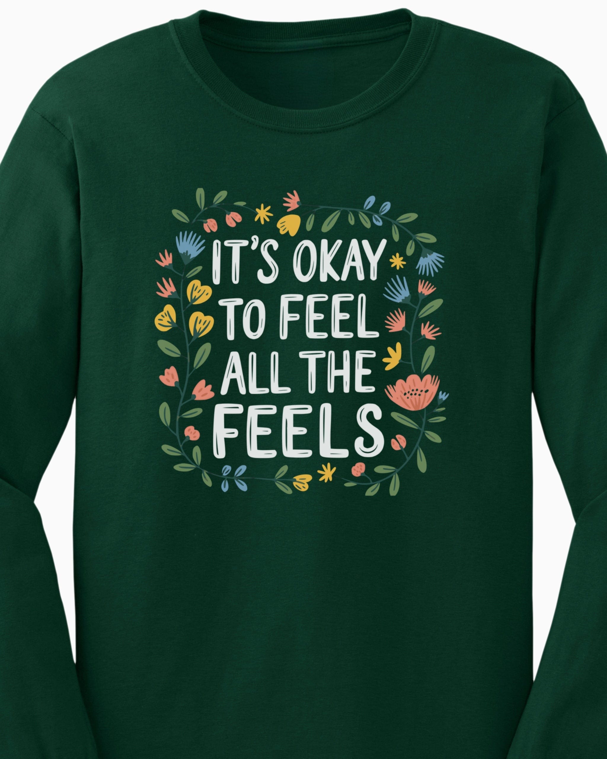It's Okay To Feel All The Feels Long Sleeve T-Shirt-Neurodiversity, ADHD & Autism Awareness & Acceptance Long-sleeve by Daily Bloom