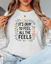 It's Okay To Feel All The Feels Long Sleeve T-Shirt-Neurodiversity, ADHD & Autism Awareness & Acceptance Long-sleeve by Daily Bloom