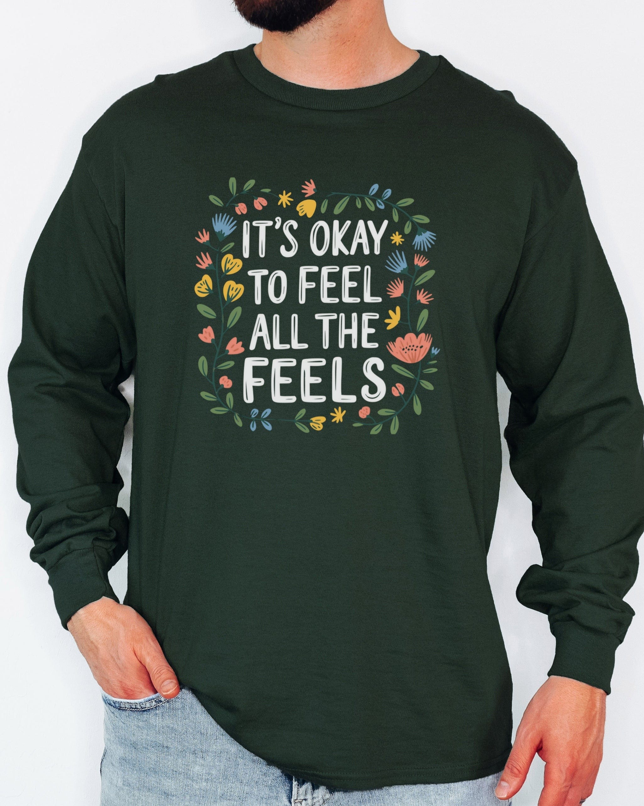It's Okay To Feel All The Feels Long Sleeve T-Shirt-Neurodiversity, ADHD & Autism Awareness & Acceptance Long-sleeve by Daily Bloom