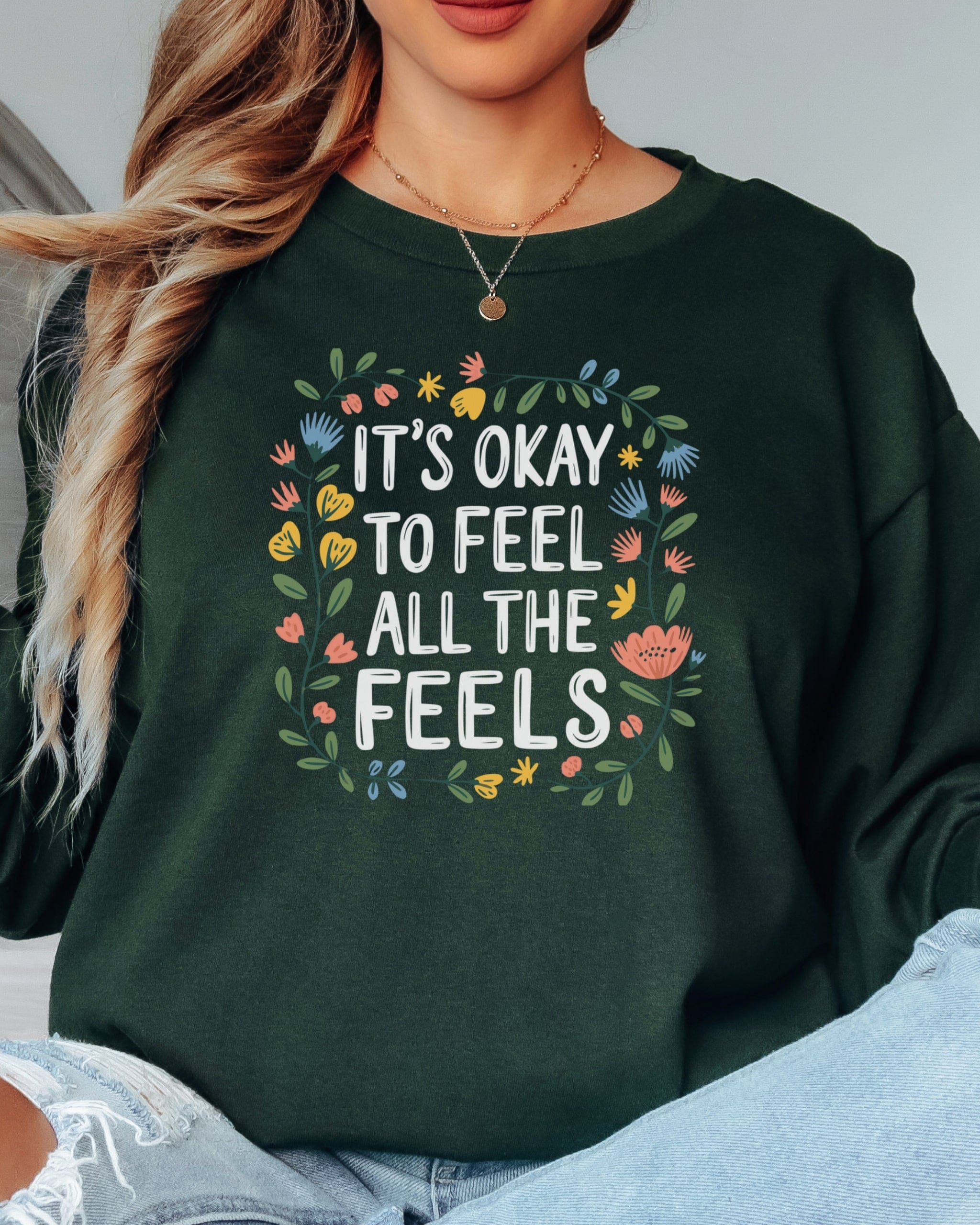 It's Okay To Feel All The Feels Long Sleeve T-Shirt-Neurodiversity, ADHD & Autism Awareness & Acceptance Long-sleeve by Daily Bloom