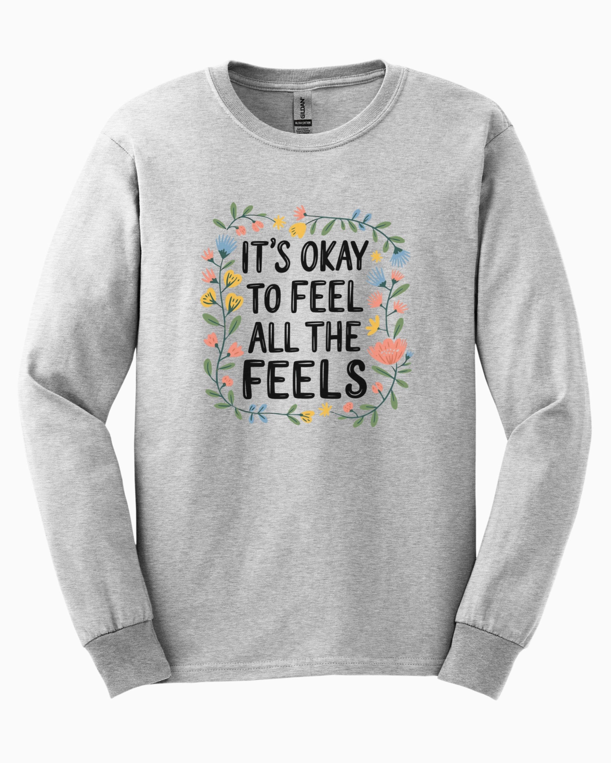 It's Okay To Feel All The Feels Long Sleeve T-Shirt-Ash-Neurodiversity, ADHD & Autism Awareness & Acceptance Long-sleeve by Daily Bloom