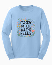 It's Okay To Feel All The Feels Long Sleeve T-Shirt-Light Blue-Neurodiversity, ADHD & Autism Awareness & Acceptance Long-sleeve by Daily Bloom