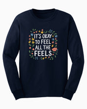 It's Okay To Feel All The Feels Long Sleeve T-Shirt-Navy-Neurodiversity, ADHD & Autism Awareness & Acceptance Long-sleeve by Daily Bloom