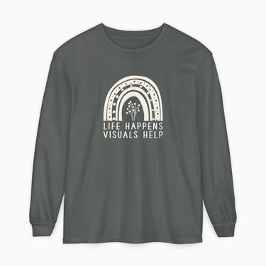 Autism Long - sleeve - Life Happens Visuals Help Comfort Colors Long Sleeve T-Shirt - Daily Bloom
