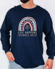 Life Happens Visuals Help Long Sleeve T-Shirt-Neurodiversity, ADHD & Autism Awareness & Acceptance Long-sleeve by Daily Bloom
