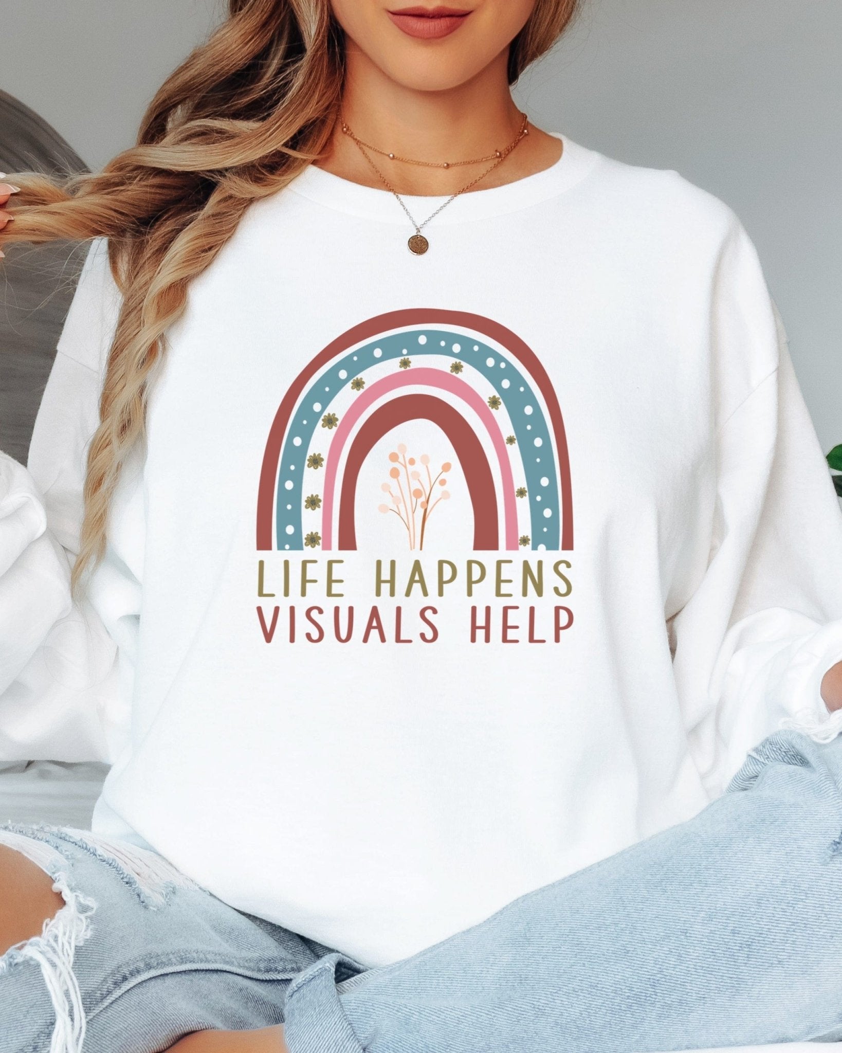 Autism Long - sleeve - Life Happens Visuals Help Long Sleeve T-Shirt - Daily Bloom