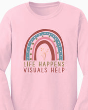 Life Happens Visuals Help Long Sleeve T-Shirt-Neurodiversity, ADHD & Autism Awareness & Acceptance Long-sleeve by Daily Bloom