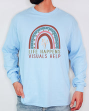 Life Happens Visuals Help Long Sleeve T-Shirt-Neurodiversity, ADHD & Autism Awareness & Acceptance Long-sleeve by Daily Bloom