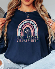 Life Happens Visuals Help Long Sleeve T-Shirt-Neurodiversity, ADHD & Autism Awareness & Acceptance Long-sleeve by Daily Bloom