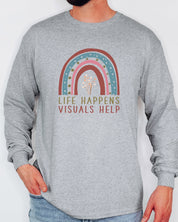 Life Happens Visuals Help Long Sleeve T-Shirt-Neurodiversity, ADHD & Autism Awareness & Acceptance Long-sleeve by Daily Bloom