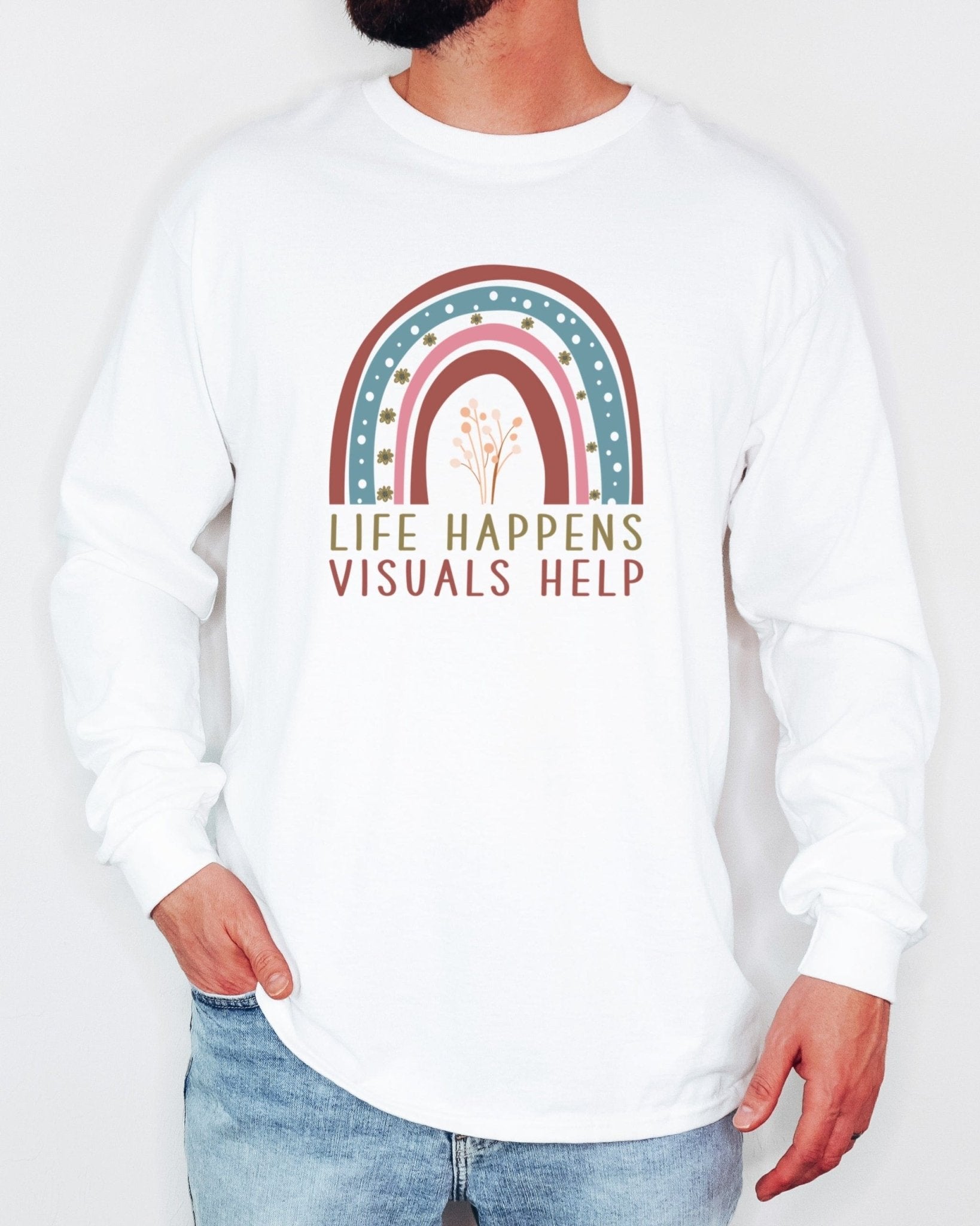 Autism Long - sleeve - Life Happens Visuals Help Long Sleeve T-Shirt - Daily Bloom