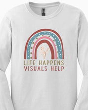 Life Happens Visuals Help Long Sleeve T-Shirt-Neurodiversity, ADHD & Autism Awareness & Acceptance Long-sleeve by Daily Bloom