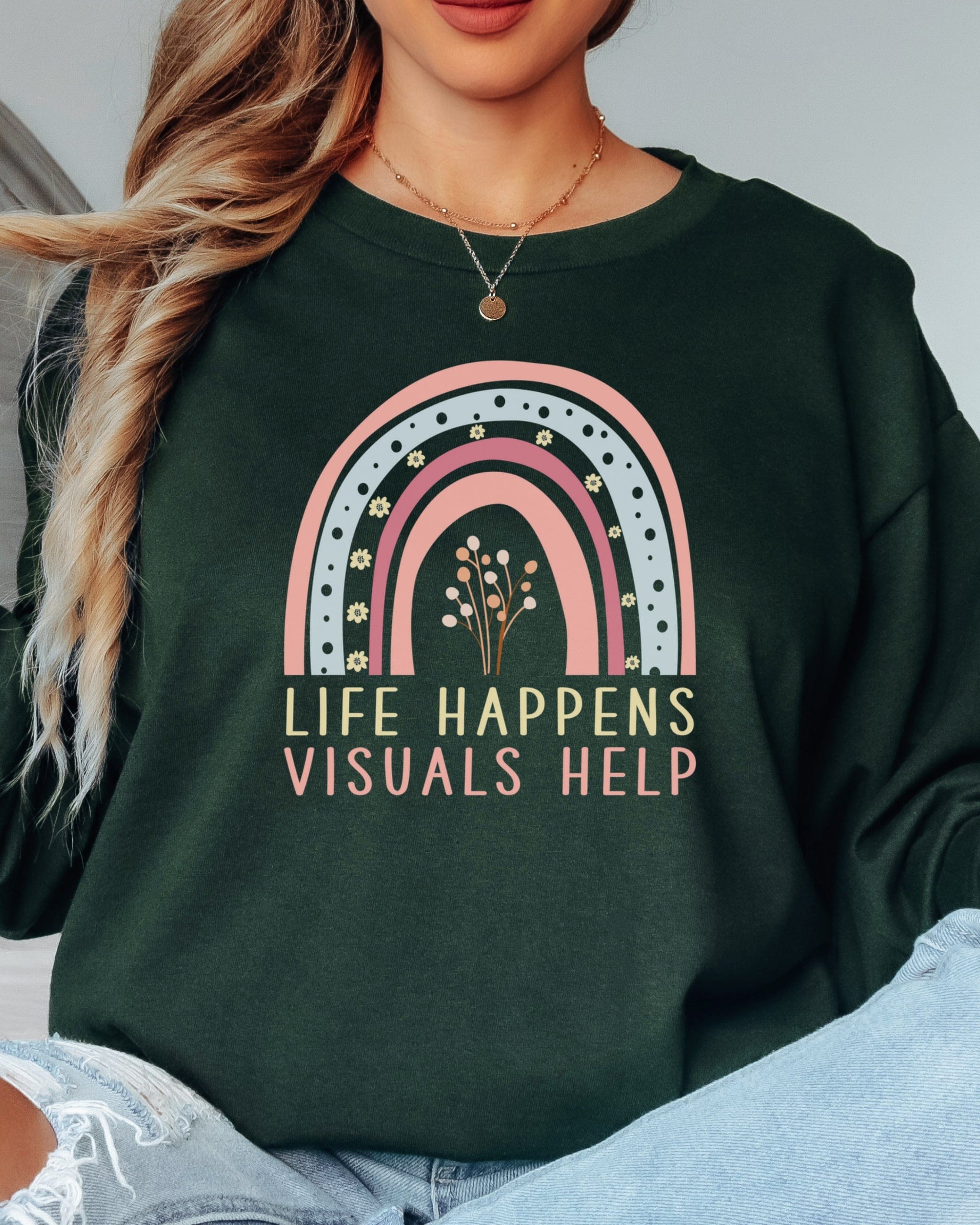Life Happens Visuals Help Long Sleeve T-Shirt-Neurodiversity, ADHD & Autism Awareness & Acceptance Long-sleeve by Daily Bloom