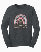Life Happens Visuals Help Long Sleeve T-Shirt-Dark Heather-Neurodiversity, ADHD & Autism Awareness & Acceptance Long-sleeve by Daily Bloom