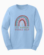 Life Happens Visuals Help Long Sleeve T-Shirt-Light Blue-Neurodiversity, ADHD & Autism Awareness & Acceptance Long-sleeve by Daily Bloom