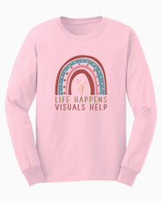 Life Happens Visuals Help Long Sleeve T-Shirt-Light Pink-Neurodiversity, ADHD & Autism Awareness & Acceptance Long-sleeve by Daily Bloom