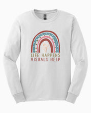 Life Happens Visuals Help Long Sleeve T-Shirt-White-Neurodiversity, ADHD & Autism Awareness & Acceptance Long-sleeve by Daily Bloom