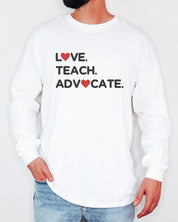 Love Teach Advocate - Love Hearts Long Sleeve T-Shirt-Neurodiversity, ADHD & Autism Awareness & Acceptance Long-sleeve by Daily Bloom